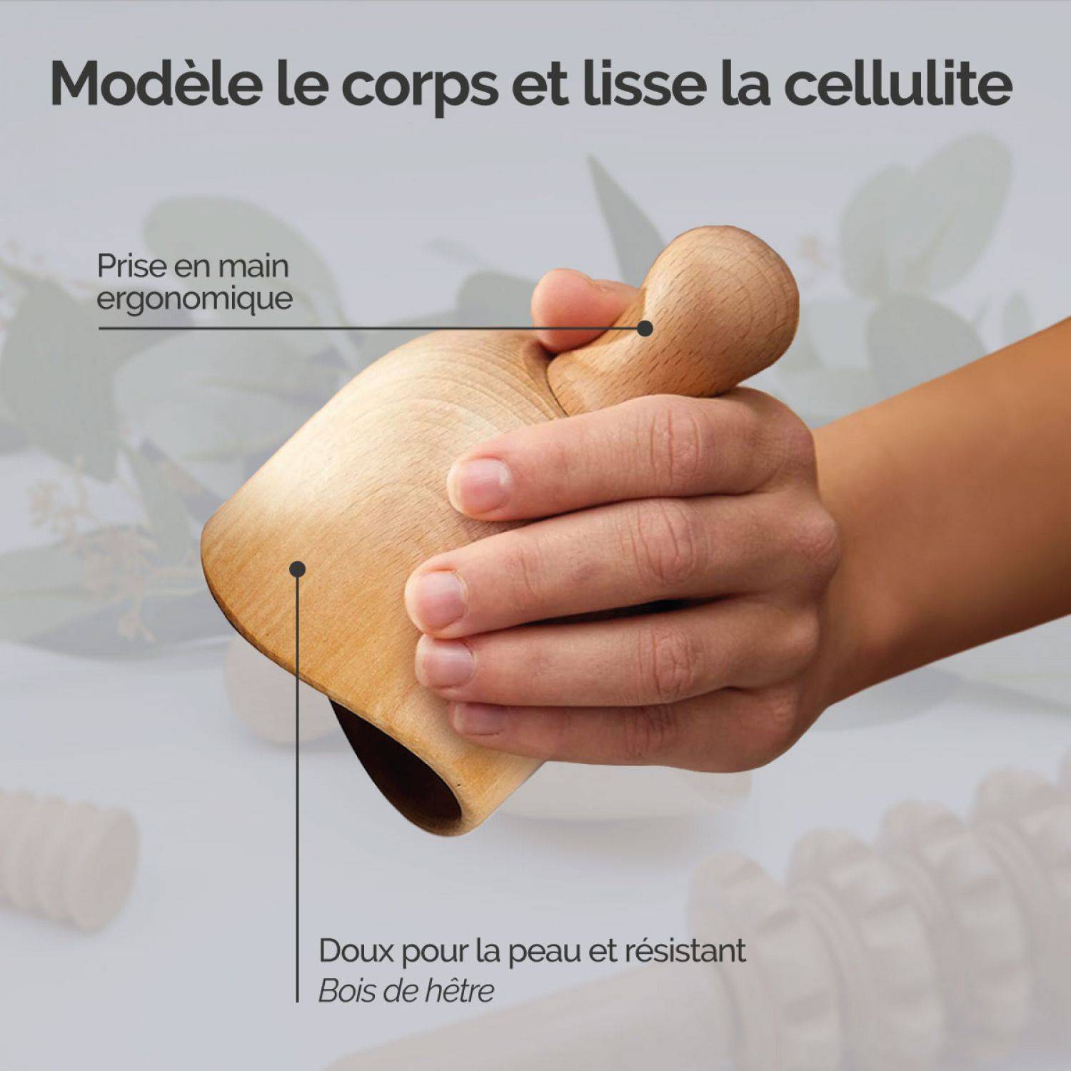 Coupe suédoise en bois de hêtre pour massage madérothérapie, anti cellulite - Vivezen - Image 4