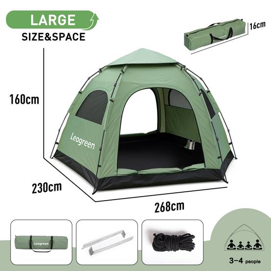 Leogreen Tente de Camping, Tente Pop up 3-4 Personnes, Tente Dôme Leogreen Tente de Camping, Tente Pop up 3-4 Personnes, Tente Dôme