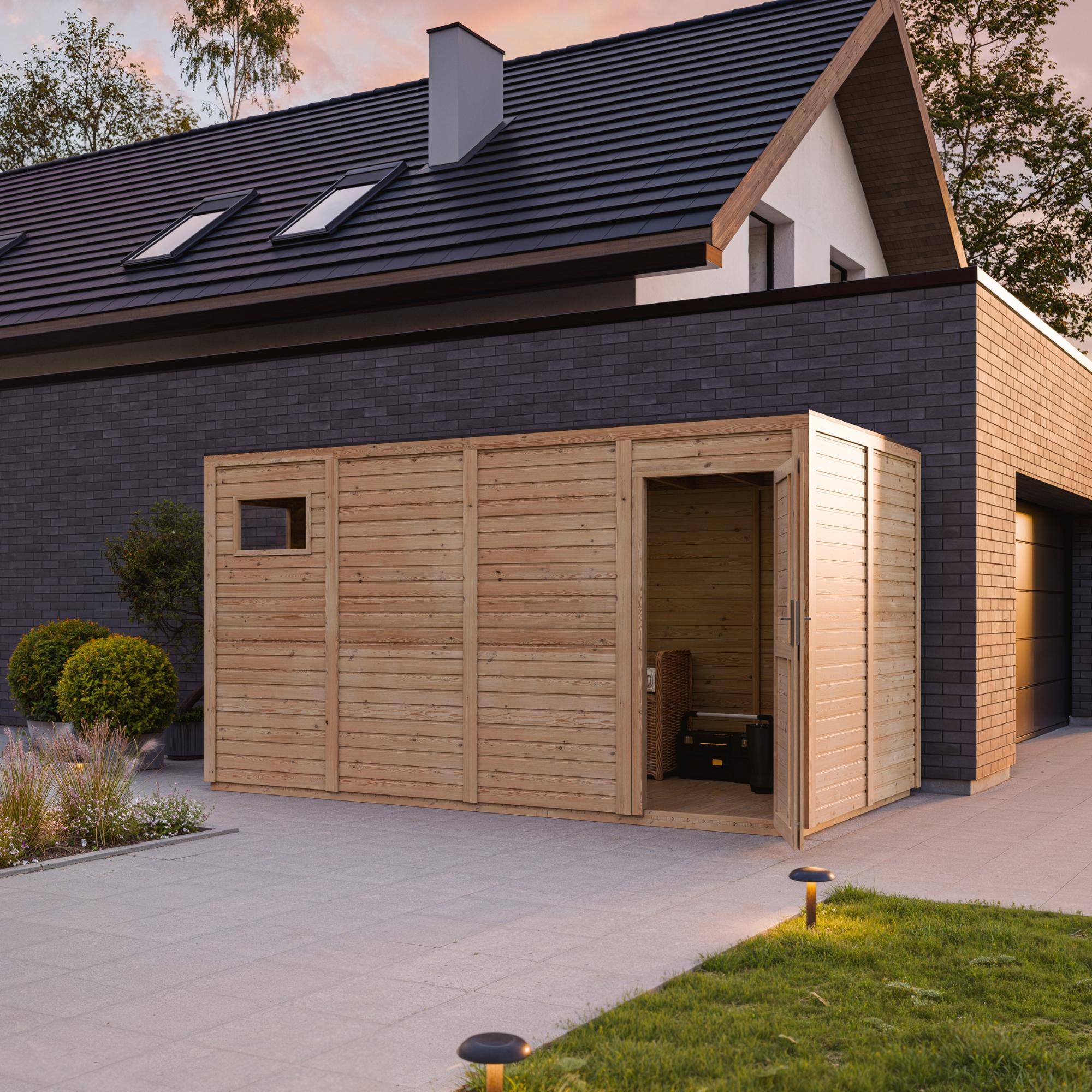 Timbela - Abri de Jardin en Bois - 8,16 m² / 206x404xH216 cm - avec sol traité - Timbela M327F1+M327G - Image 5