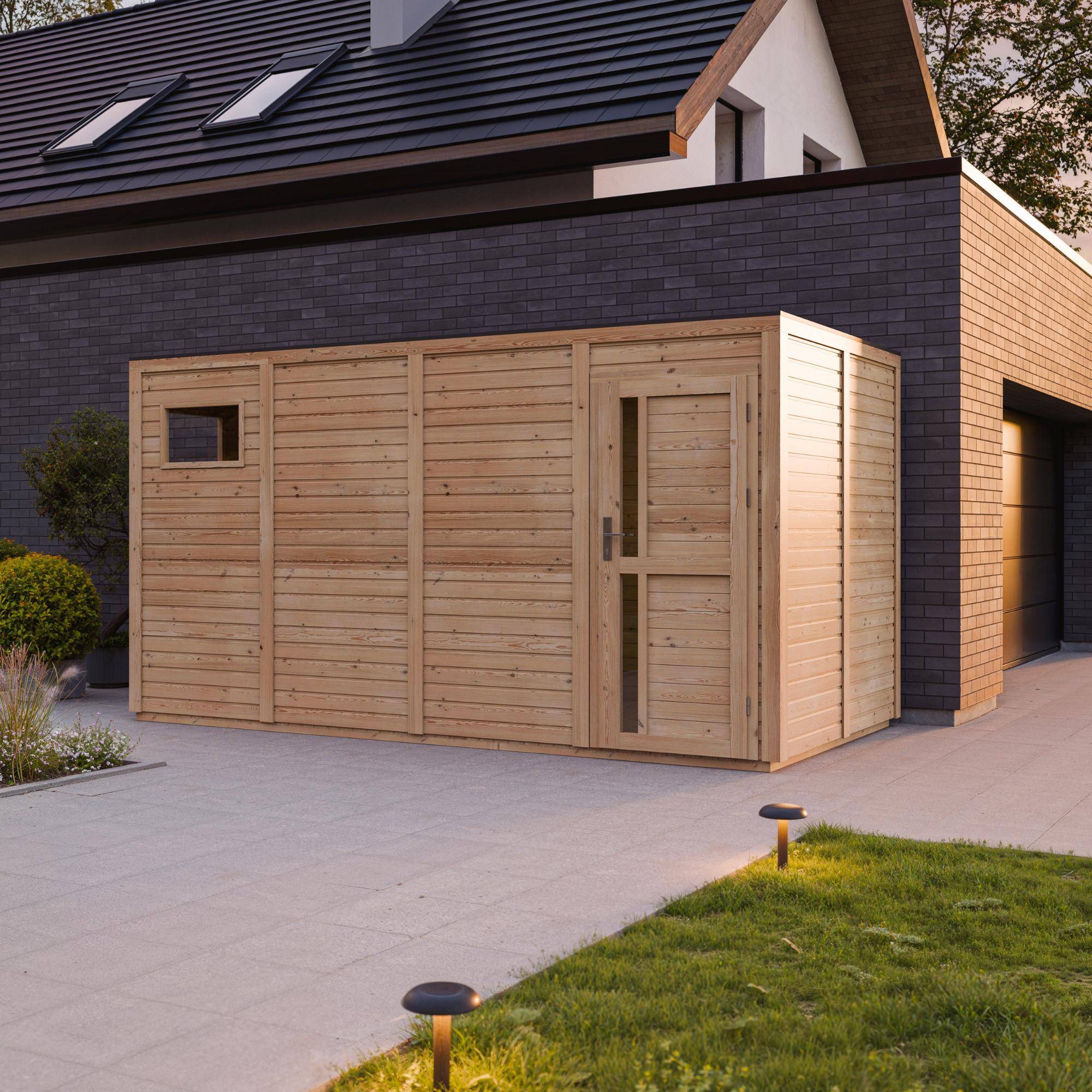 Timbela - Abri de Jardin en Bois - 8,16 m² / 206x404xH216 cm - avec sol traité - Timbela M327F1+M327G