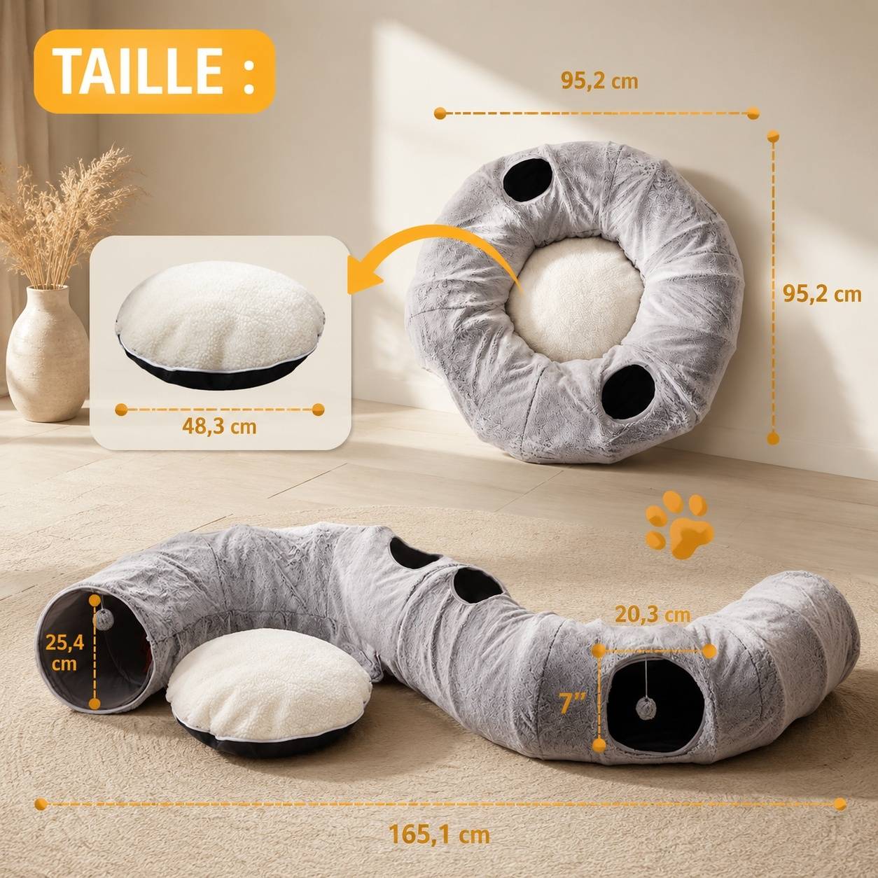 Tunnel de Jeu pour Chat Lavable Coussin Amovible Assemblable Interactif - Image 2