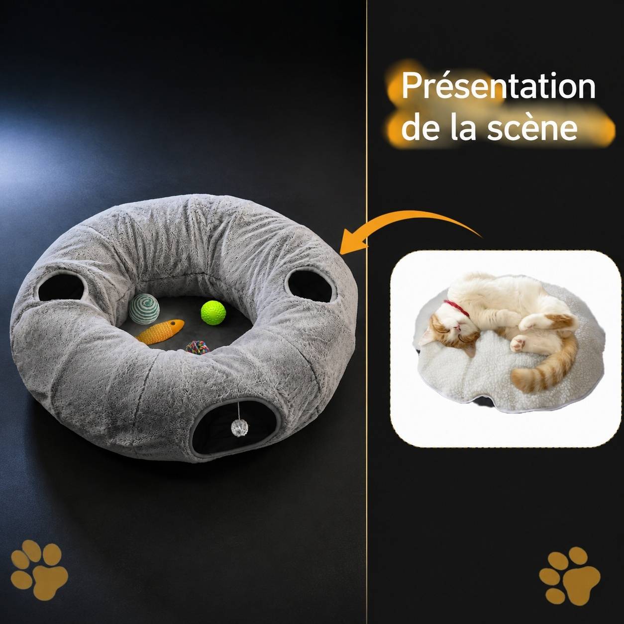 Tunnel de Jeu pour Chat Lavable Coussin Amovible Assemblable Interactif - Image 6