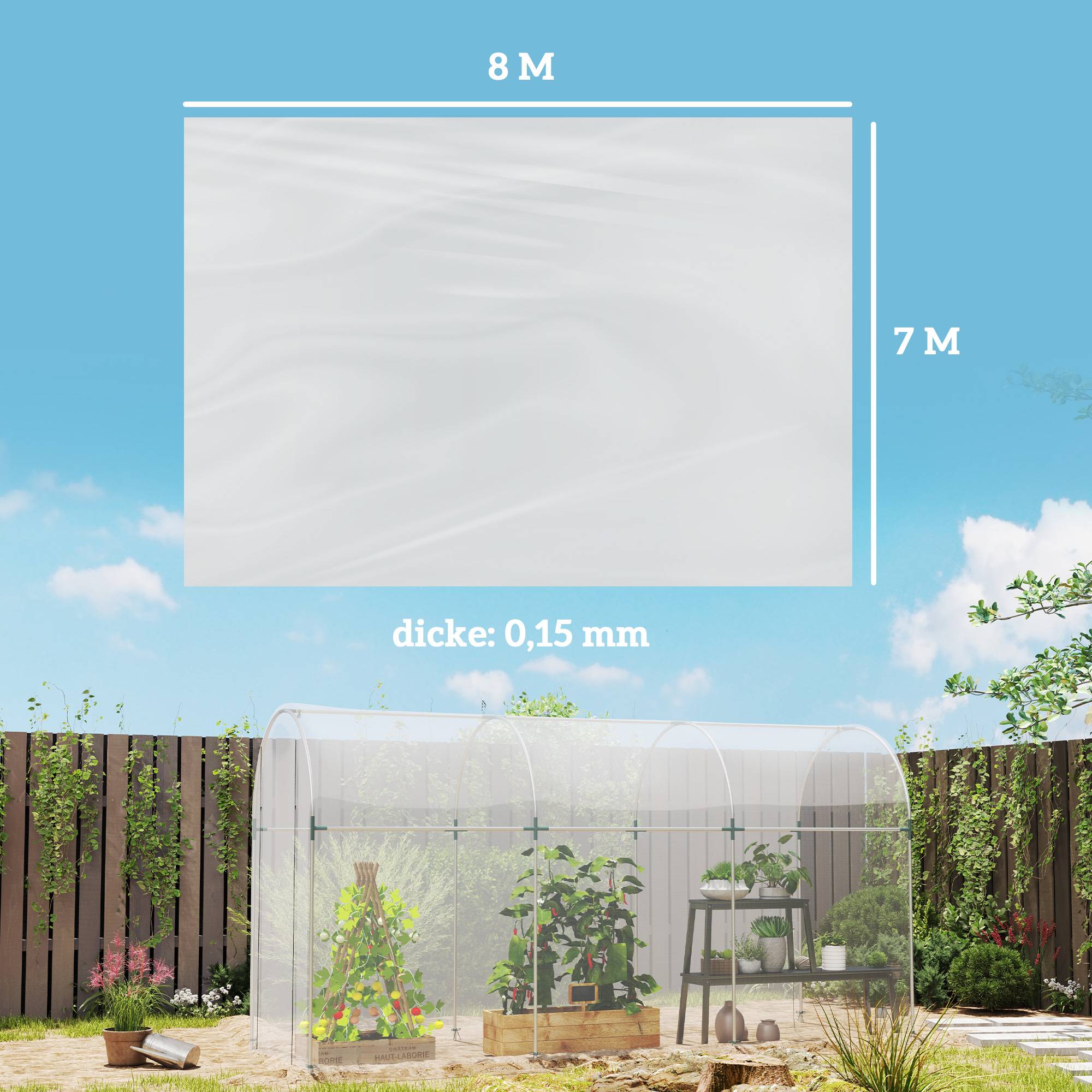 Sans Marque - Bâche de serre en PE, résistante aux UV et imperméable, pour couvrir les plantes. Dimensions : 7 x 8 m. - Image 5