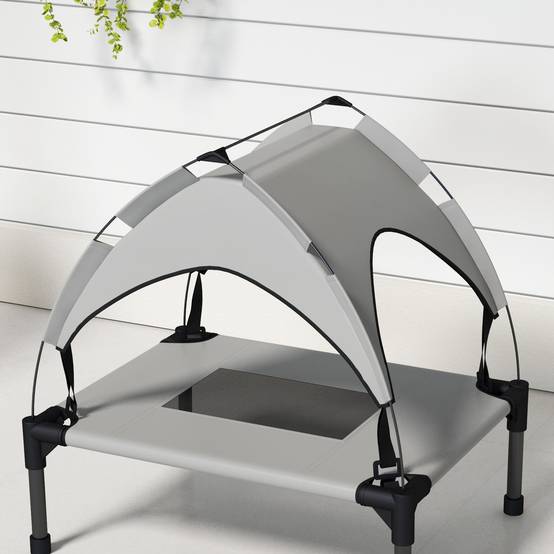 Lit surélevé chien acier oxford respirant animaux extérieur auvent anti-UV 61x46cm gris - ComfortXL Outdoor Living - Image 10