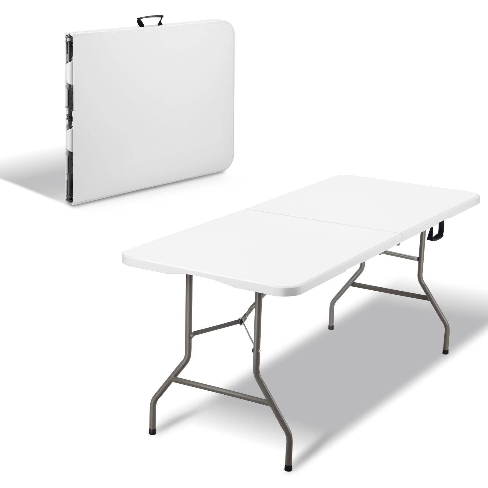 Table pliante 180 x 74 x 74 cm, 6 ou 8 places, table pliante d'extérieur avec verrou de sécurité, poignée de transport