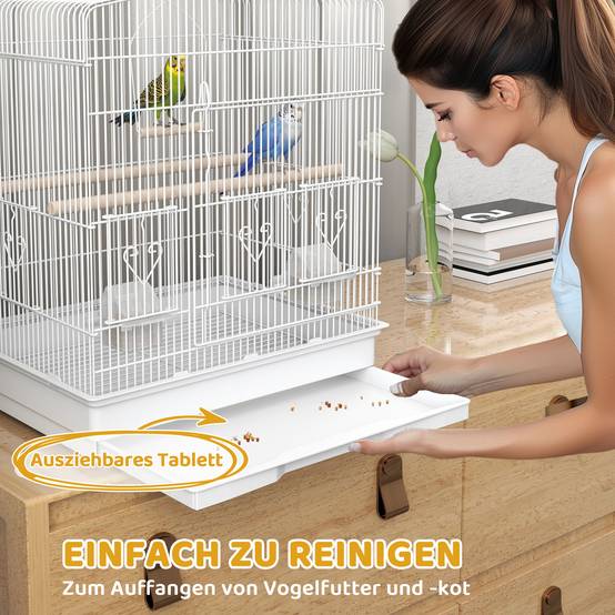 Cage pour oiseaux acier et bois blanc et naturel 46.5 x 36 x 59 cm - PANGIVO - Image 7