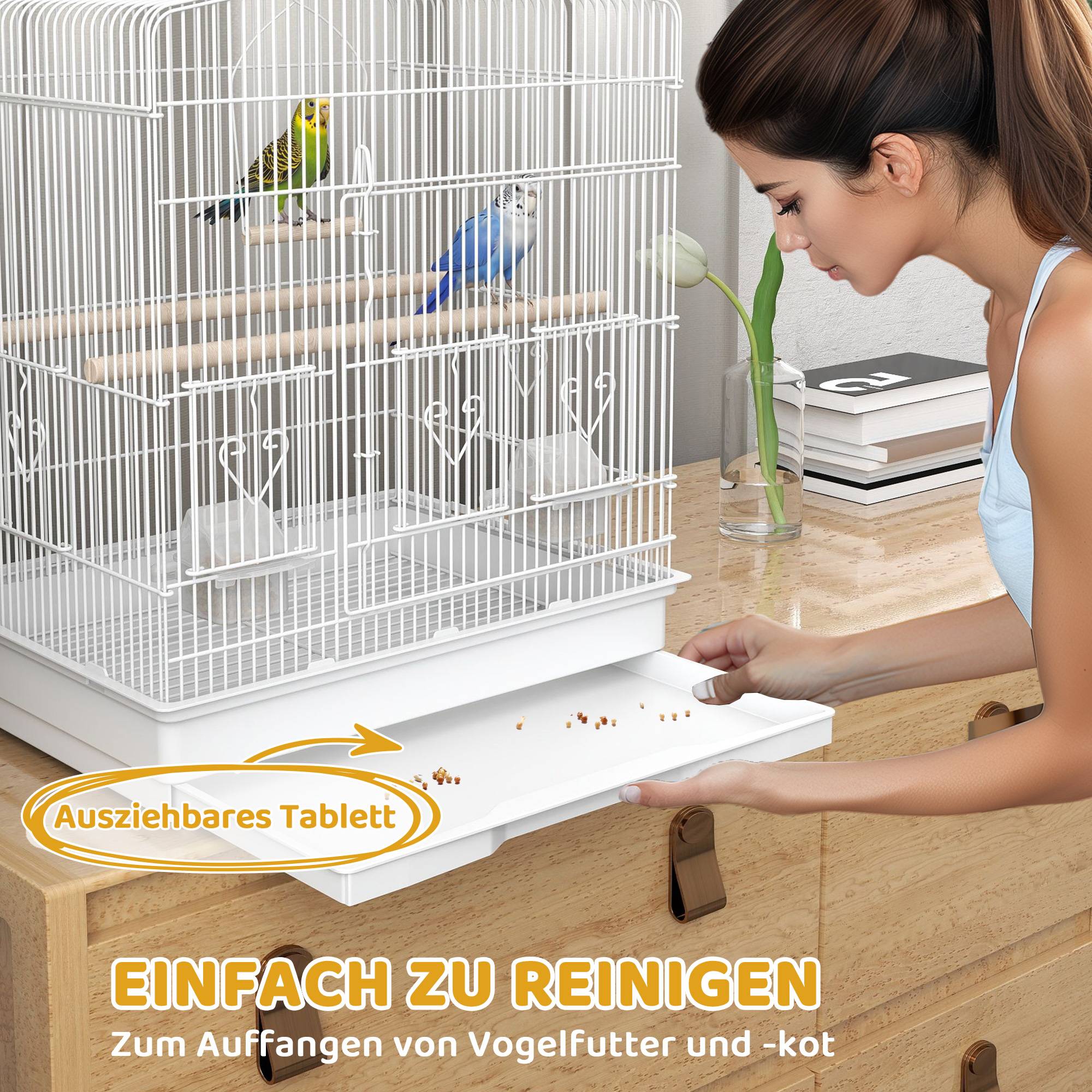 Cage pour oiseaux acier et bois blanc et naturel 46.5 x 36 x 59 cm - PANGIVO - Image 7
