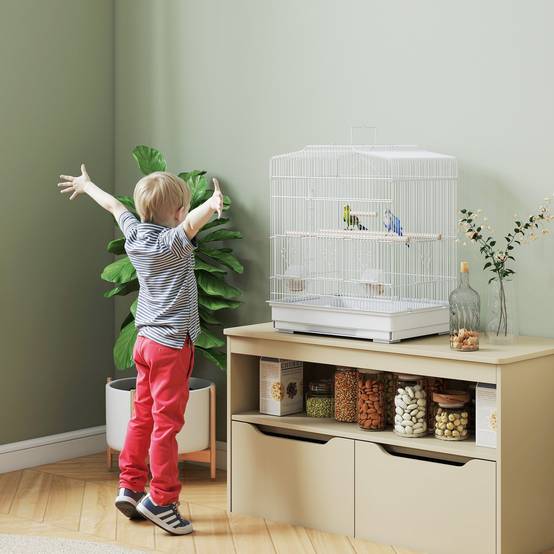 Cage pour oiseaux acier et bois blanc et naturel 46.5 x 36 x 59 cm - PANGIVO - Image 10