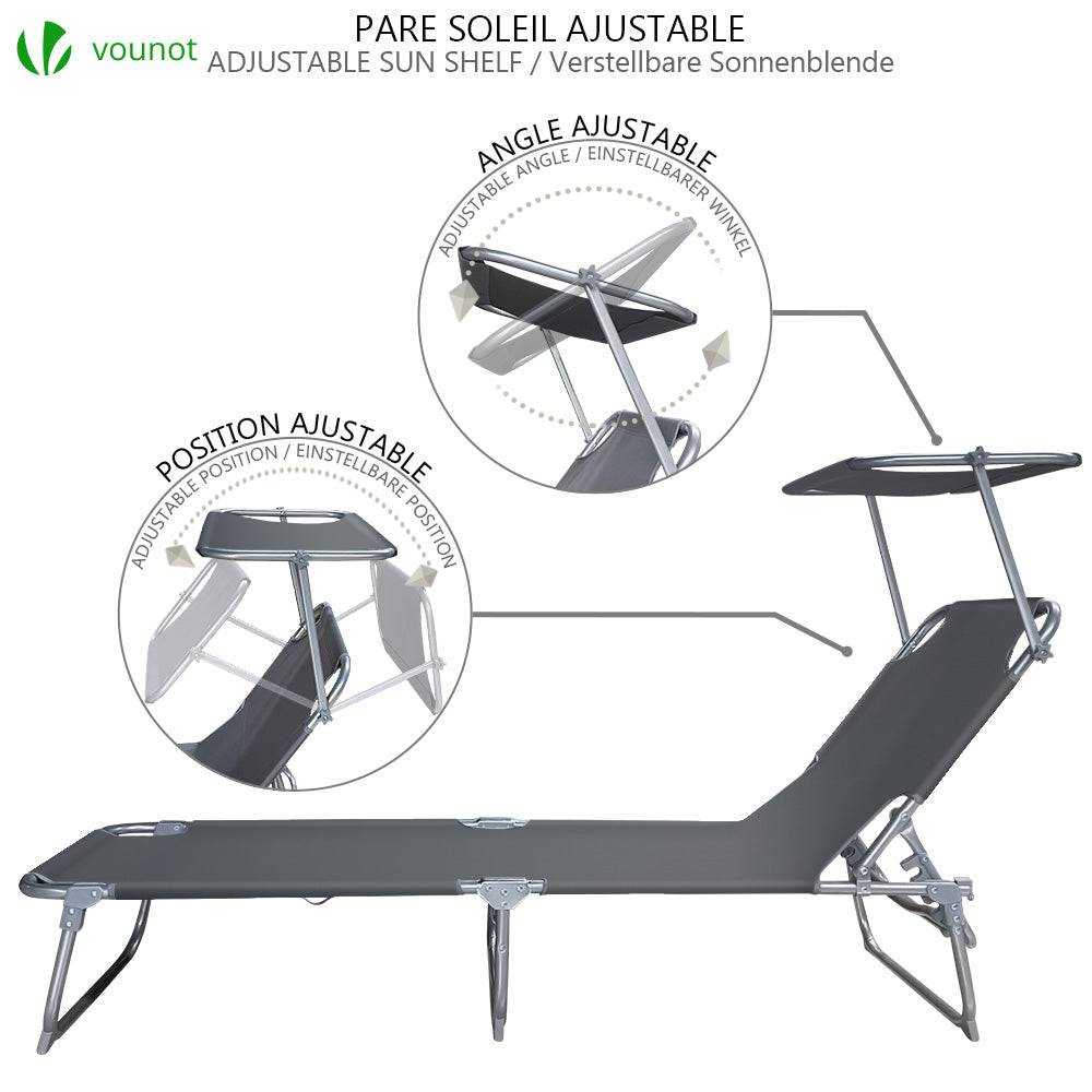 Transat pare soleil Lot de 2 pcs Gris - Image 2