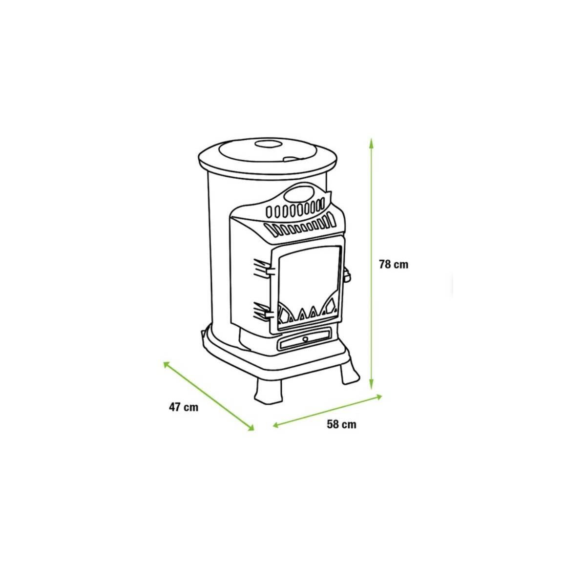 Poêle à gaz fonte 3400W Noir Effet feu Chauffage d'appoint gaz sur roues Autonomie 60h INTEC - Image 4