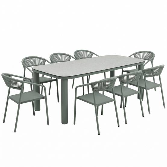 Oviala - Table de jardin aluminium 213x90 cm et 8 chaises textilène vert Nocera - Oviala - Image 1