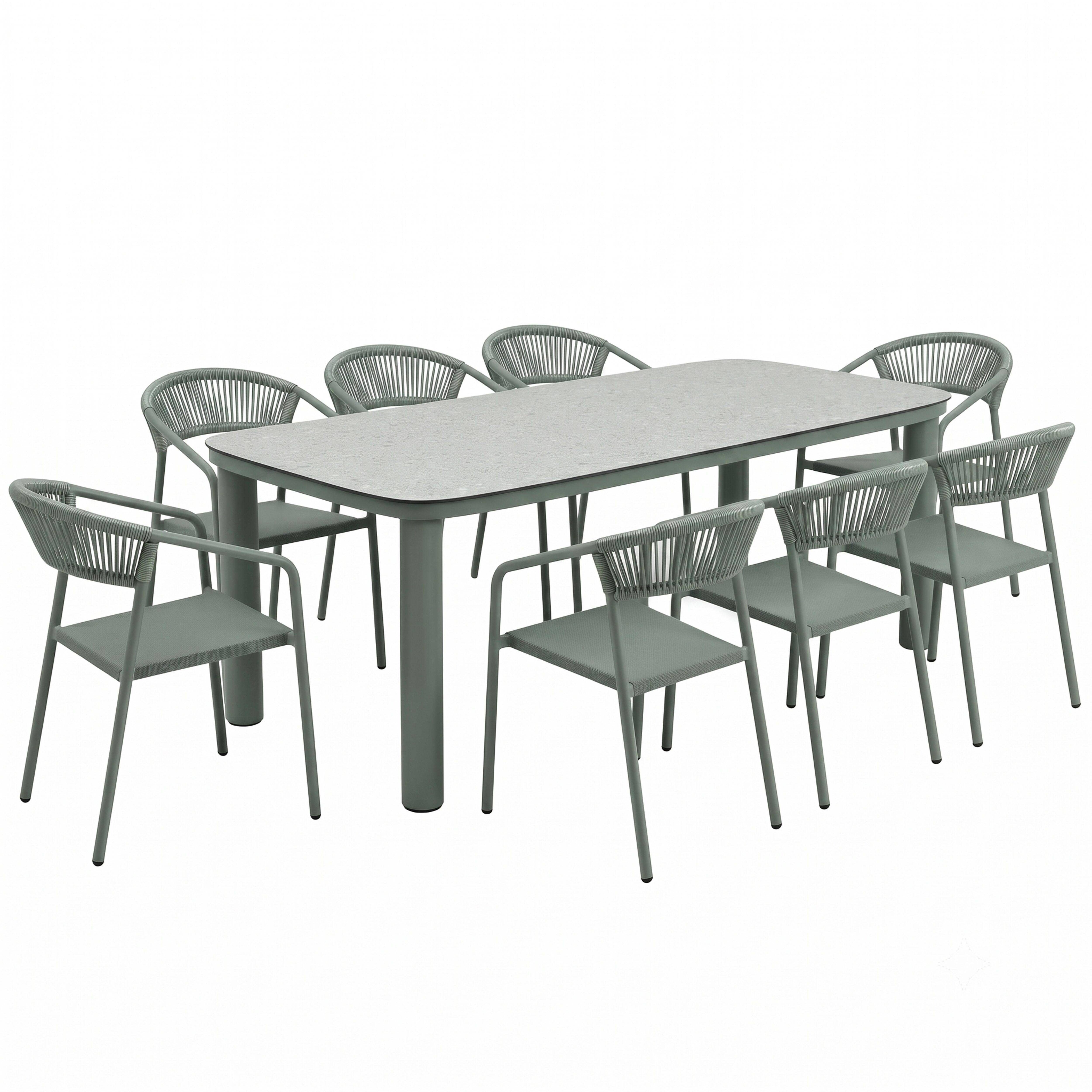 Oviala - Table de jardin aluminium 213x90 cm et 8 chaises textilène vert Nocera - Oviala