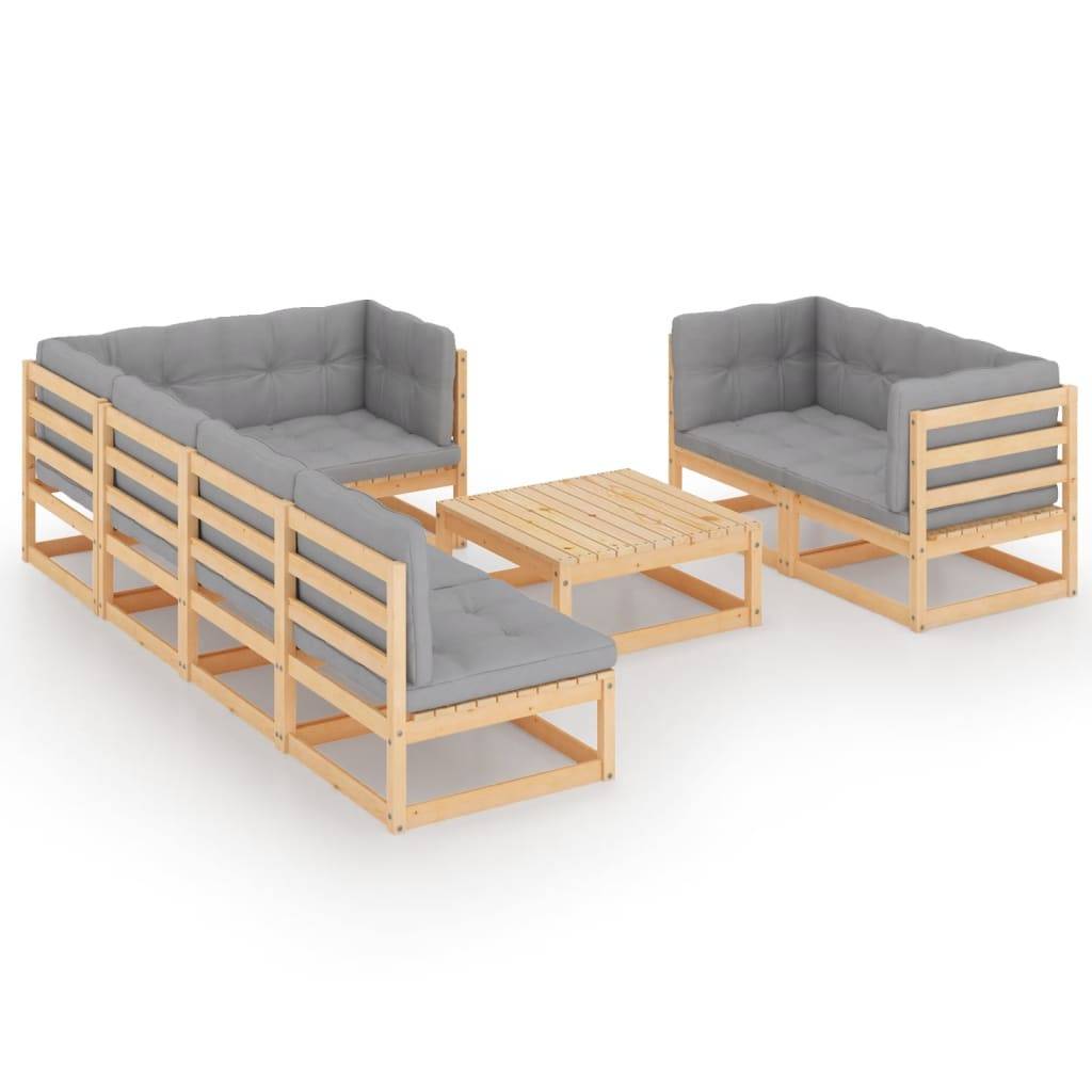 Helloshop26 - Salon de jardin meuble d'extérieur ensemble de mobilier 8 pièces avec coussins bois de pin massif - Image 2