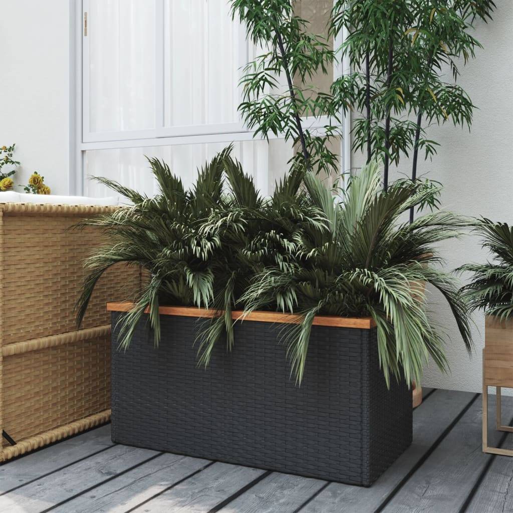 Jardinière Bac à Fleurs Pot De Fleurs - noir 80x40x40 cm résine tressée MP492 - Image 2