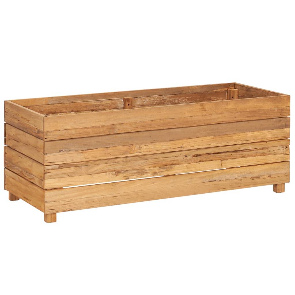 Lit surélevé jardinière 100 x 40 x 38 cm bois de teck recyclé et acier - Image 1
