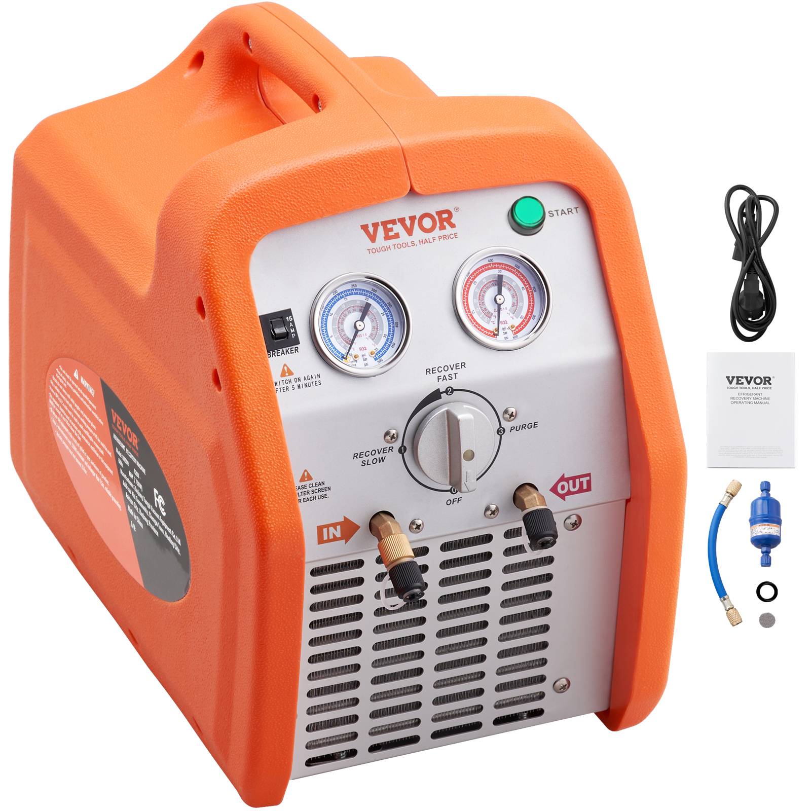 VEVOR Station récupération fluides frigo portable 1 HP double cylindre, 3,5 kg/min, auto-nettoyage. - Image 1