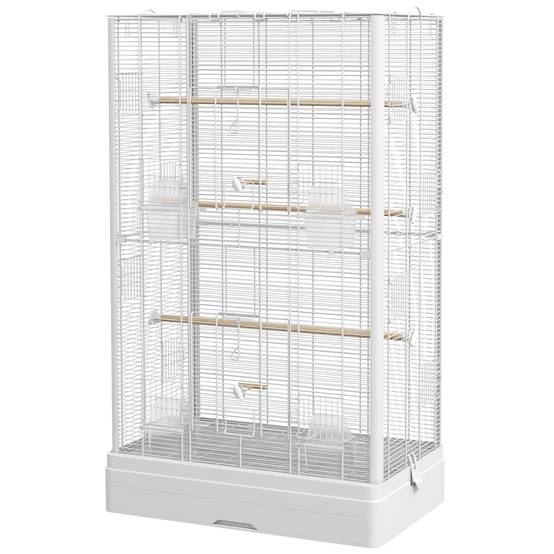 Cage à oiseaux 61 x 36,5 x 98 cm avec 8 portes, 5 perchoirs amovibles ...