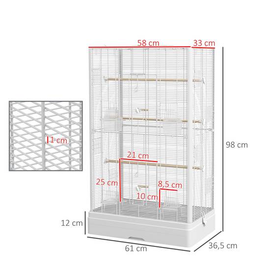 Cage à oiseaux 61 x 36,5 x 98 cm avec 8 portes, 5 perchoirs amovibles ...