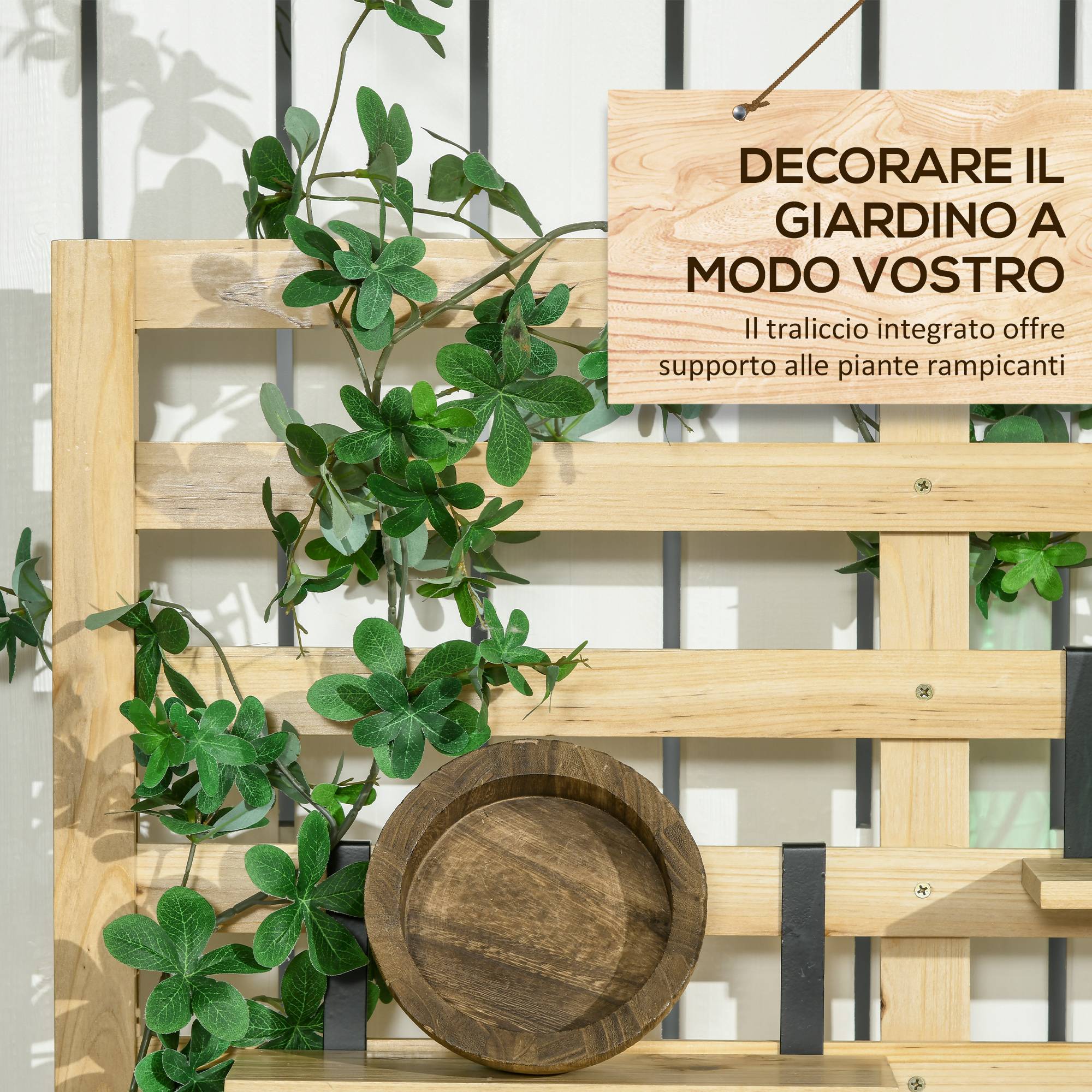 Coffre de jardin bois avec treillis terrasse rangement plantes 80x45x160cm - ComfortXL Outdoor Living - Image 7