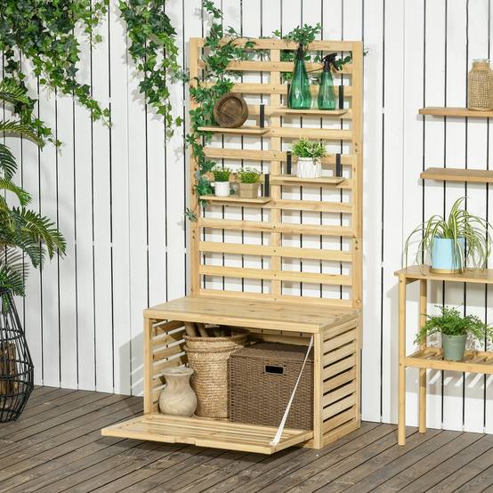 Coffre de jardin bois avec treillis terrasse rangement plantes 80x45x160cm - ComfortXL Outdoor Living - Image 3