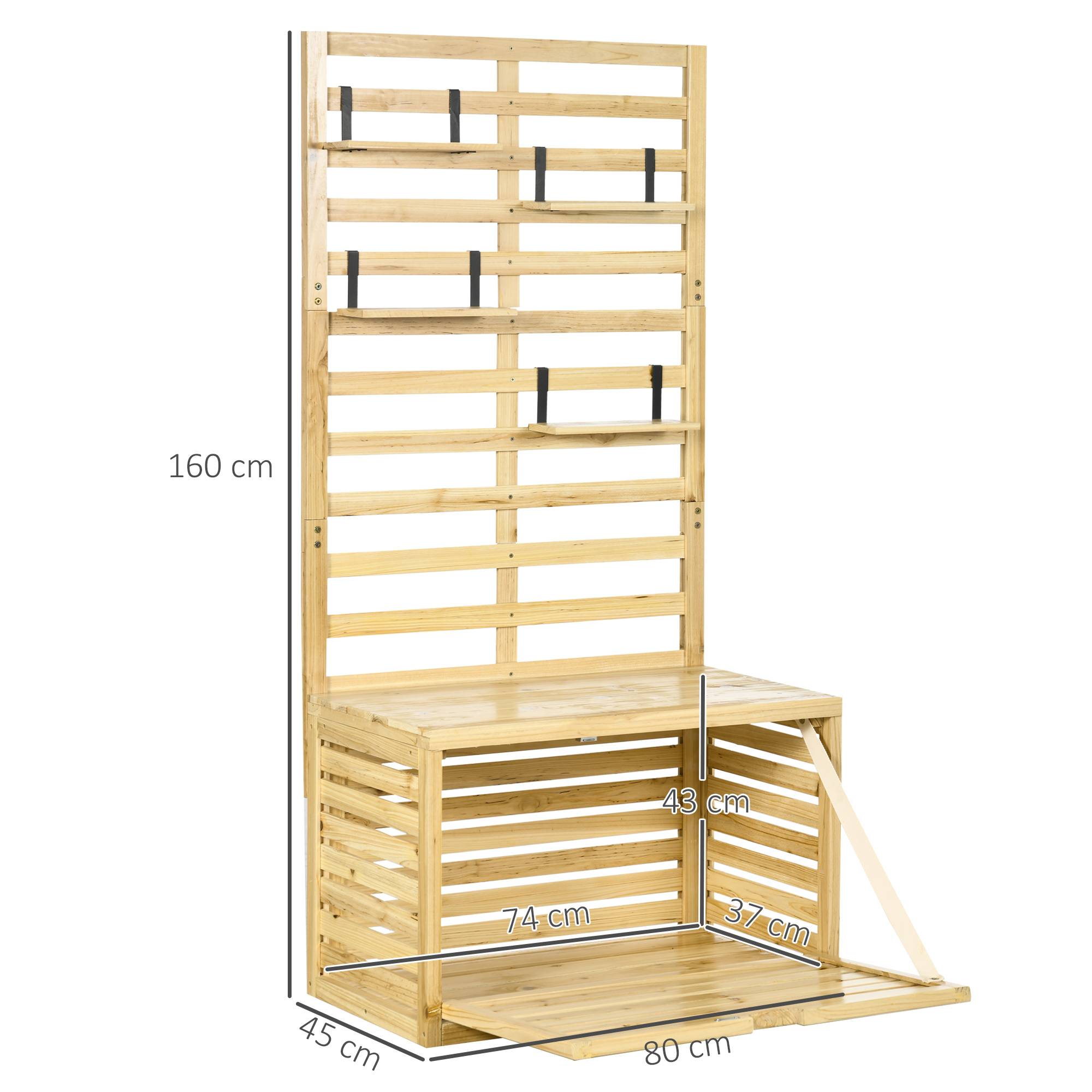 Coffre de jardin bois avec treillis terrasse rangement plantes 80x45x160cm - ComfortXL Outdoor Living - Image 5