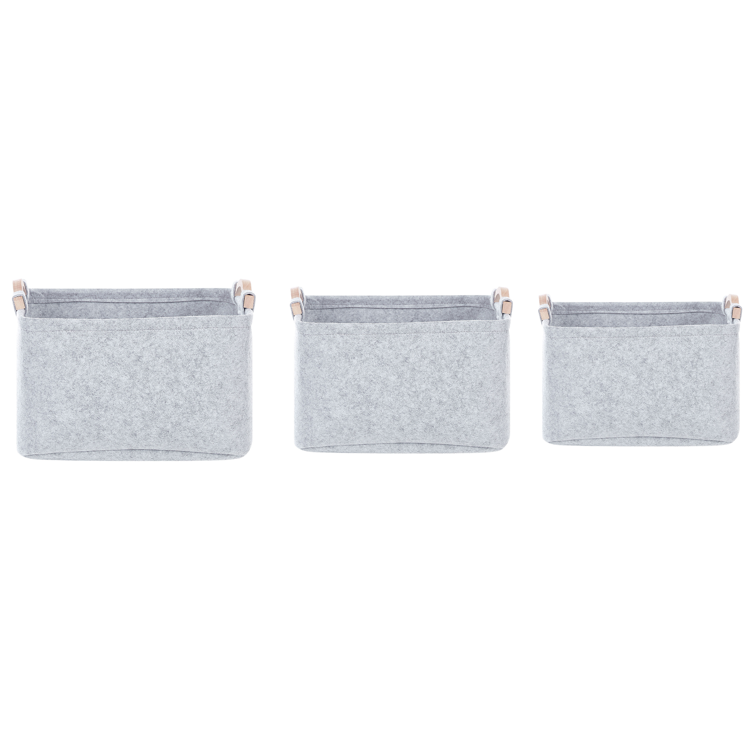Paniers Gris en Feutre et Bois Rangements Faits Main avec Anses Boîtes Rectangles Design Scandinave Lot de 3 - Image 1