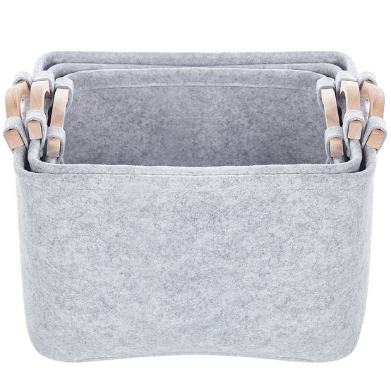 Paniers Gris en Feutre et Bois Rangements Faits Main avec Anses Boîtes Rectangles Design Scandinave Lot de 3 - Image 7