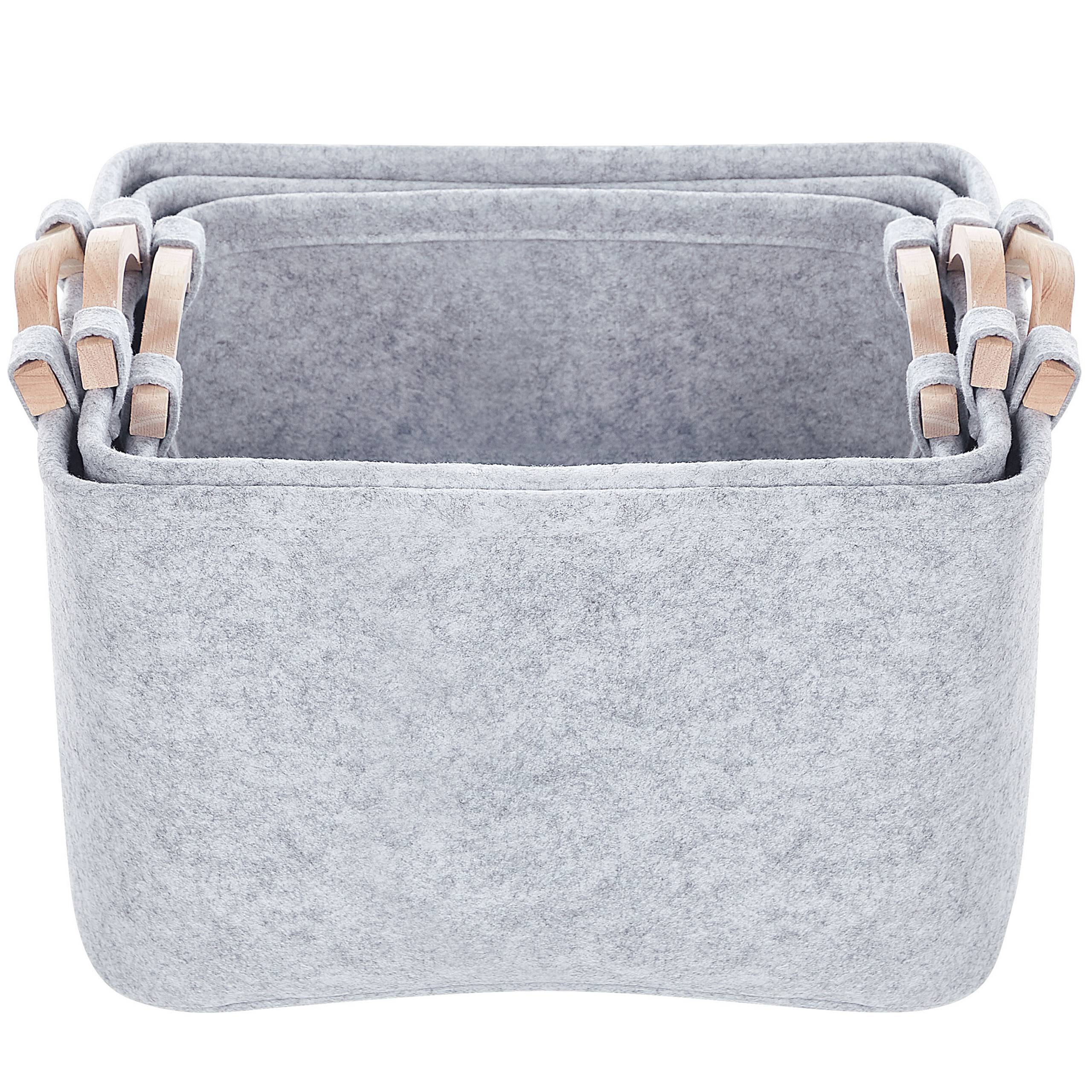Paniers Gris en Feutre et Bois Rangements Faits Main avec Anses Boîtes Rectangles Design Scandinave Lot de 3 - Image 7