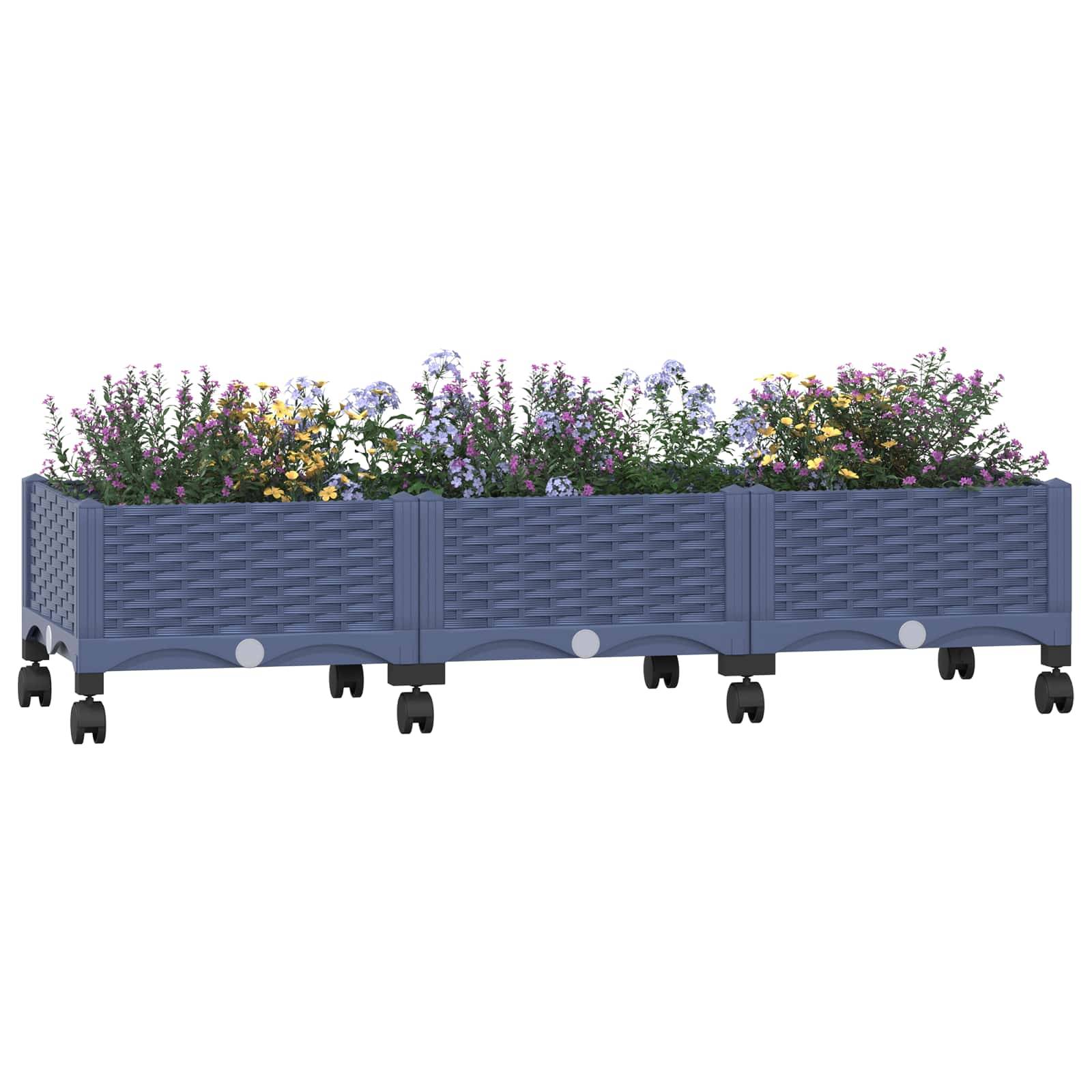 ComfortXL - Jardinière rectangulaire roues polypropylène patio balcon grandes racines gris 33cm - ComfortXL Outdoor Living - Image 3