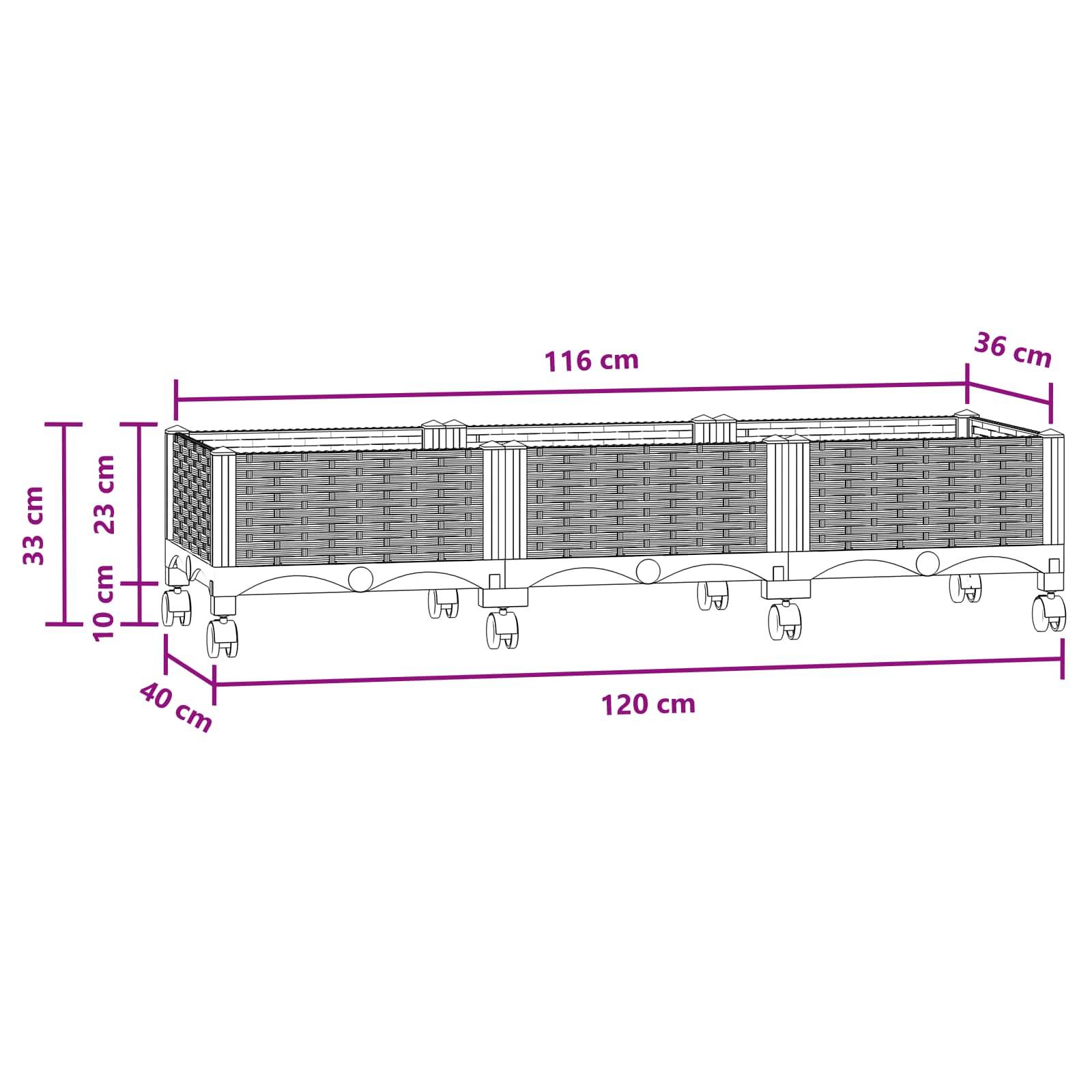 ComfortXL - Jardinière rectangulaire roues polypropylène patio balcon grandes racines gris 33cm - ComfortXL Outdoor Living - Image 8