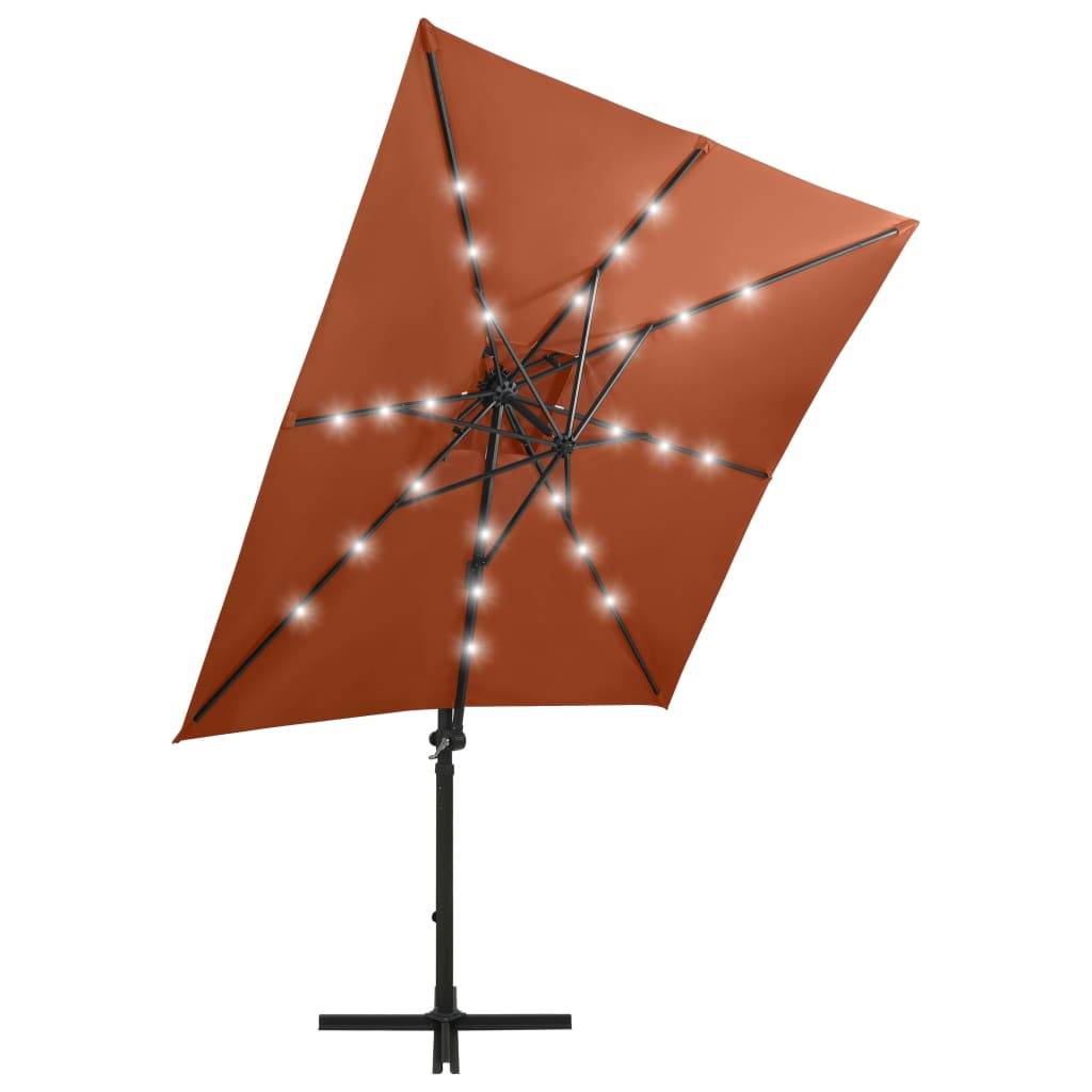 Helloshop26 - Parasol meuble de jardin déporté avec mât et lumières led 250 cm terre cuite - Image 3