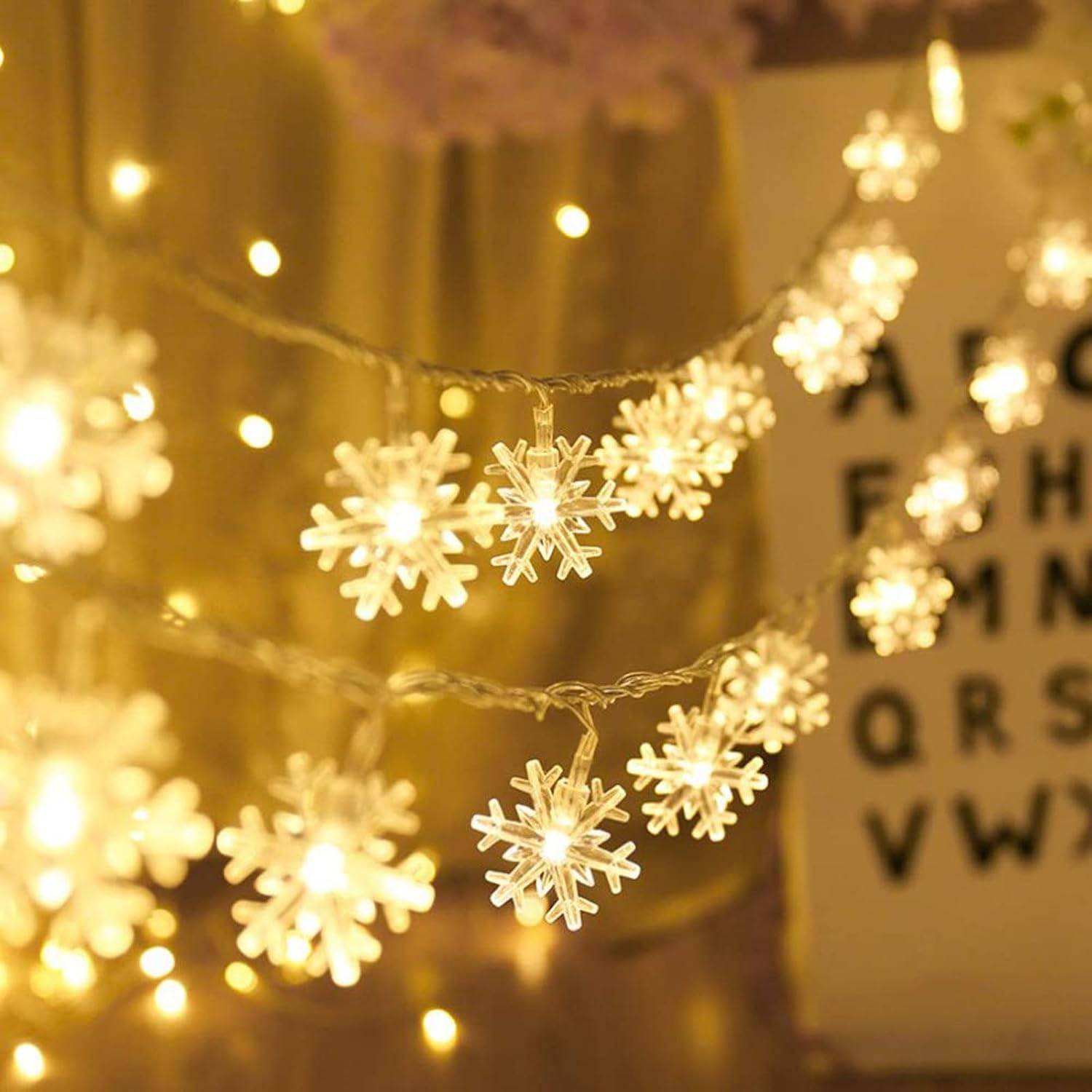 (Blanc chaud, 6 M) Guirlande lumineuse flocon de neige de Noël à 40 LED, double modes stable et clignotant, décoration intérieure et extérieure - Image 2
