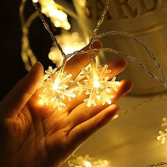 (Blanc chaud, 6 M) Guirlande lumineuse flocon de neige de Noël à 40 LED, double modes stable et clignotant, décoration intérieure et extérieure - Image 3