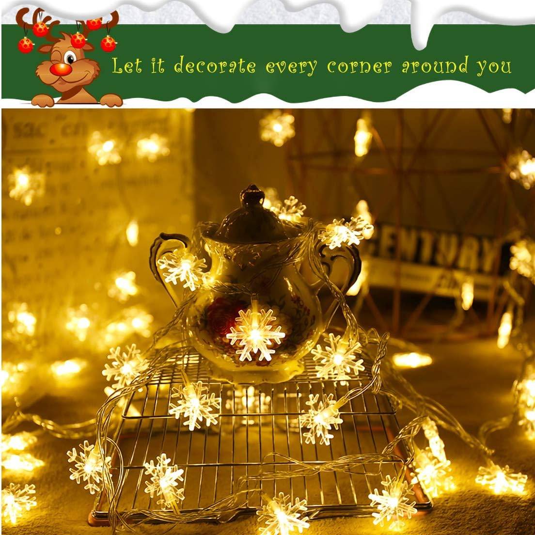 (Blanc chaud, 6 M) Guirlande lumineuse flocon de neige de Noël à 40 LED, double modes stable et clignotant, décoration intérieure et extérieure - Image 5