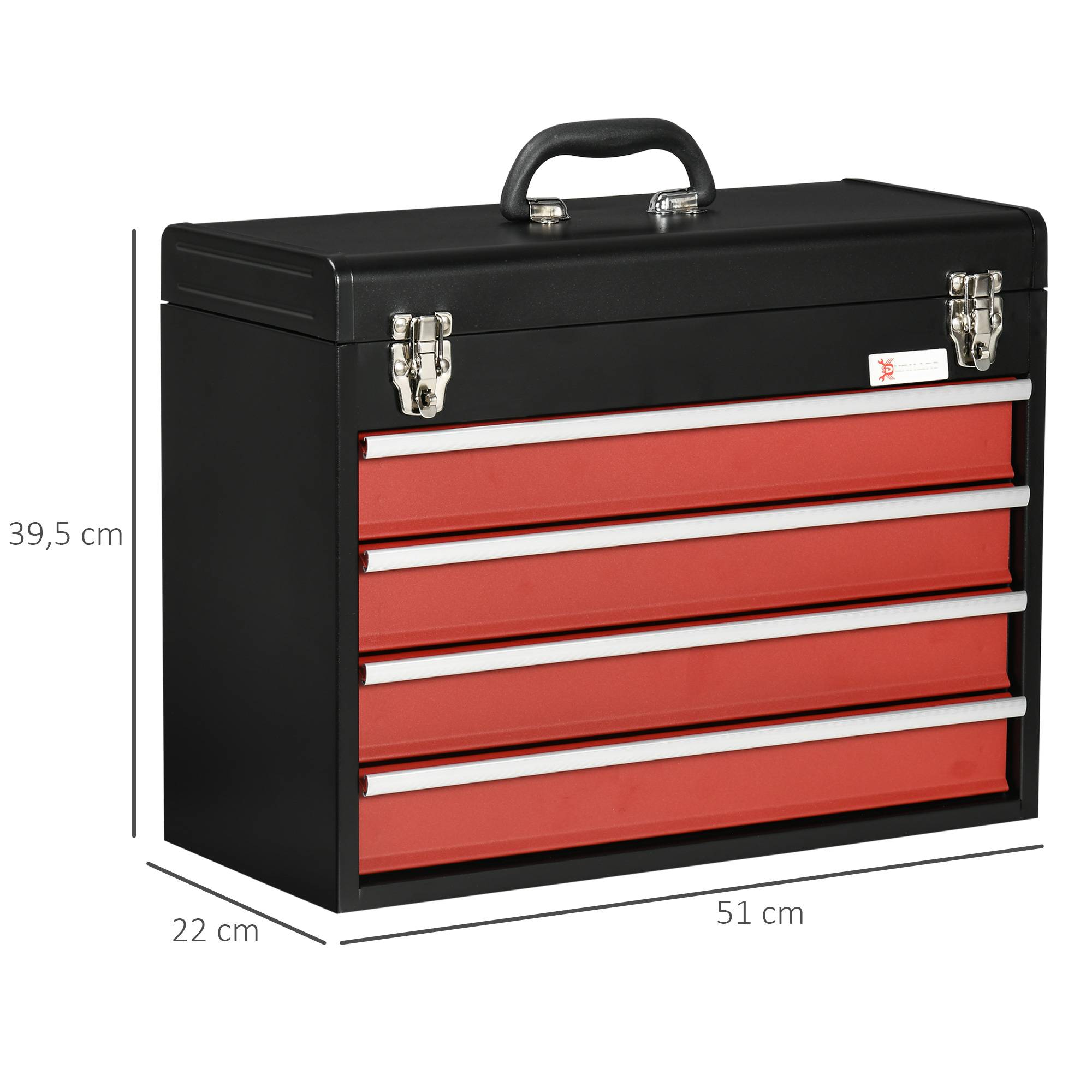 Sans Marque - Mallette à outils, boîte à outils, 4 tiroirs, verrouillable, boîtier en acier, noir+rouge, 51 x 22 x 39,5 cm - Image 4