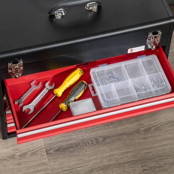 Sans Marque - Mallette à outils, boîte à outils, 4 tiroirs, verrouillable, boîtier en acier, noir+rouge, 51 x 22 x 39,5 cm - Image 8