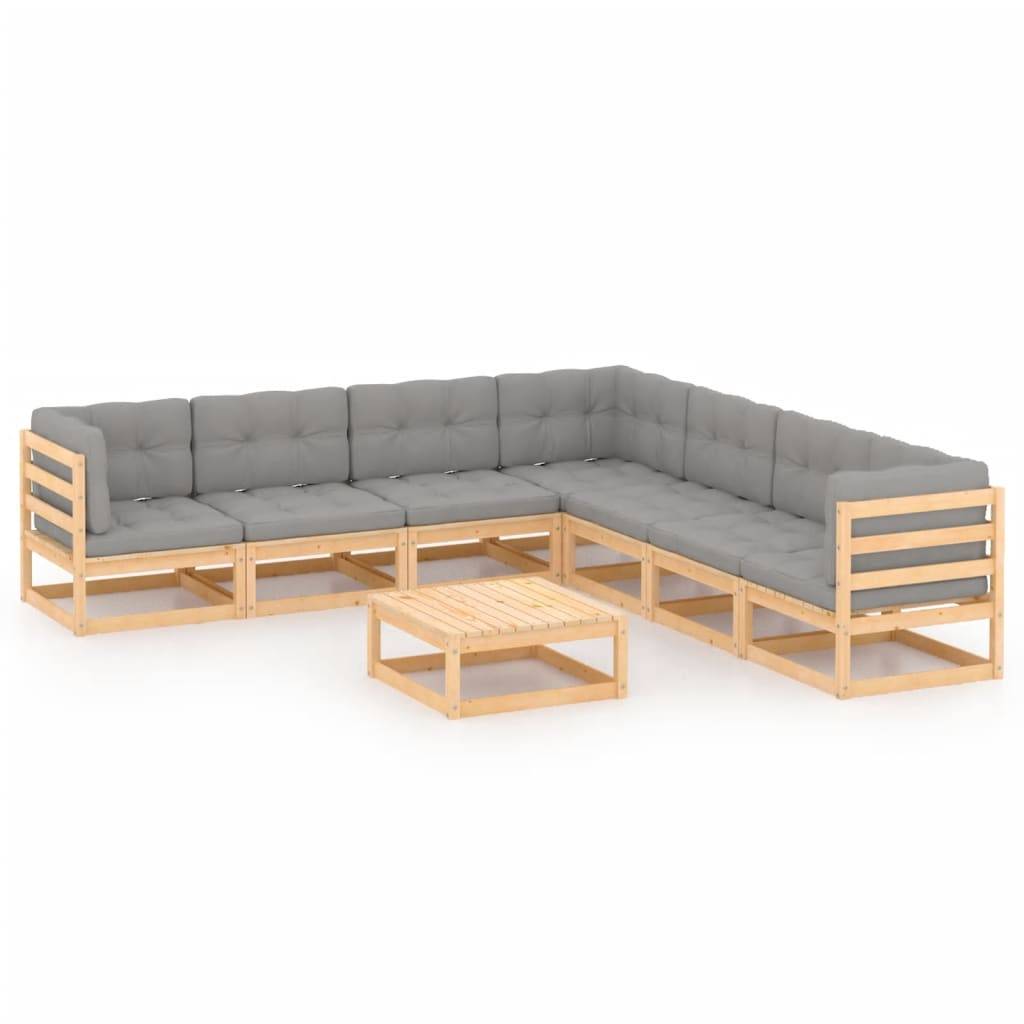 Helloshop26 - Salon de jardin meuble d'extérieur ensemble de mobilier 8 pièces avec coussins bois de pin massif - Image 1