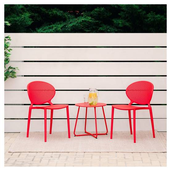 Ensemble de 4 chaises de jardin modernes rouges pour un extérieur élégant - Image 2