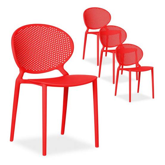 Ensemble de 4 chaises de jardin modernes rouges pour un extérieur élégant - Image 1