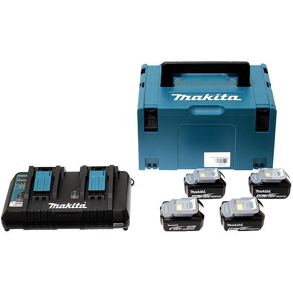 Pack 4 Batteries 18V 5Ah BL1850 - MAKITA - Chargeur double DC18RD + coffet MaKpac - 197626-8 - Image 1