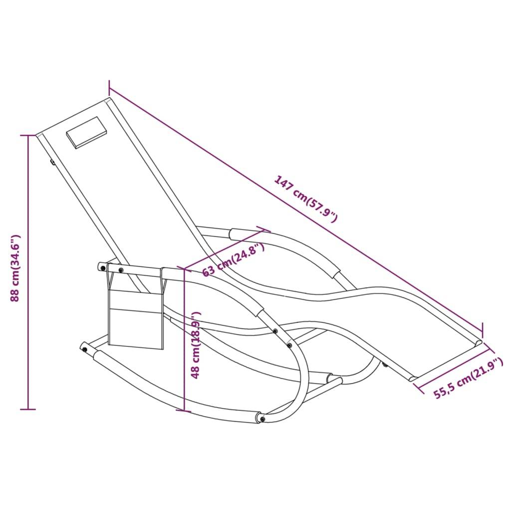Helloshop26 - Transat chaise longue bain de soleil lit de jardin terrasse meuble d'extérieur 147 cm à bascule acier et textilène crème - Image 5