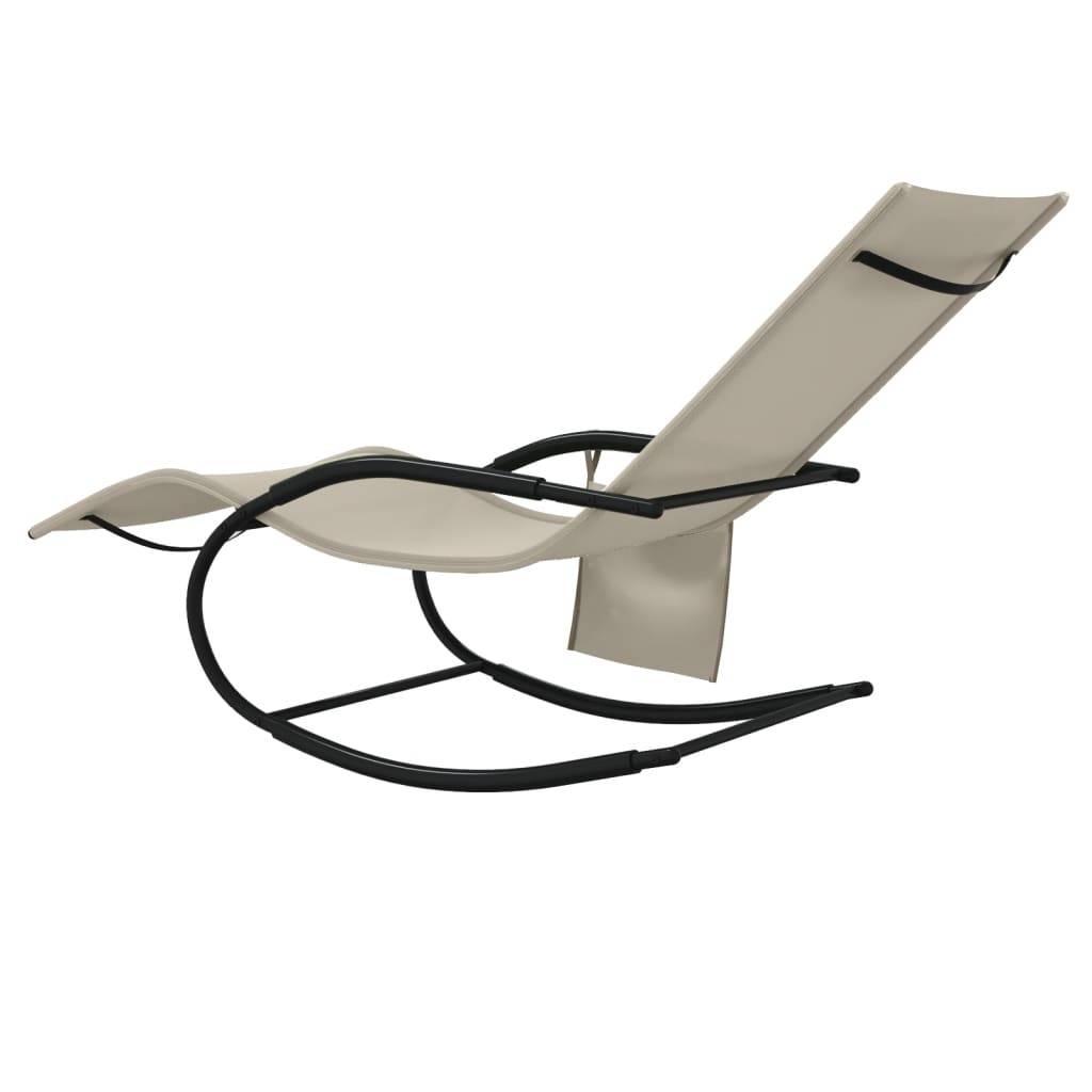 Helloshop26 - Transat chaise longue bain de soleil lit de jardin terrasse meuble d'extérieur 147 cm à bascule acier et textilène crème - Image 4