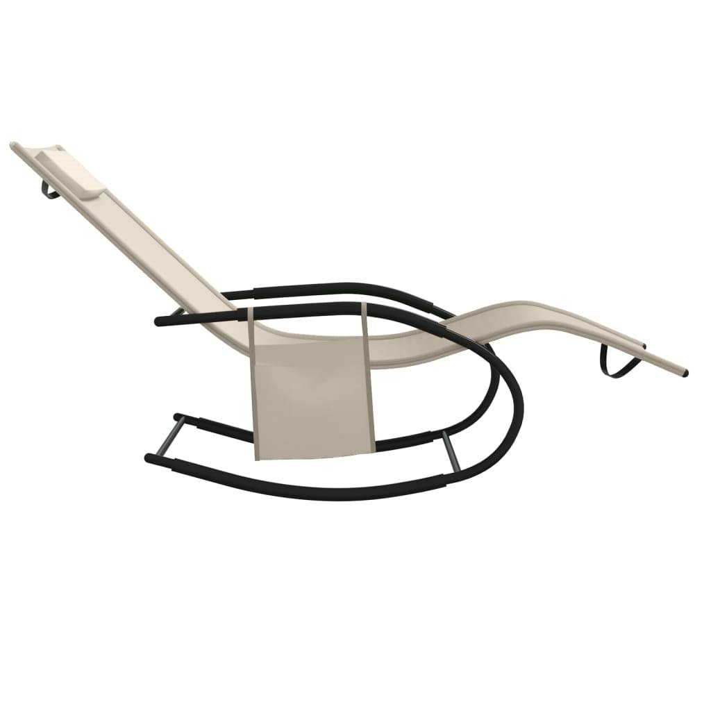 Helloshop26 - Transat chaise longue bain de soleil lit de jardin terrasse meuble d'extérieur 147 cm à bascule acier et textilène crème - Image 3