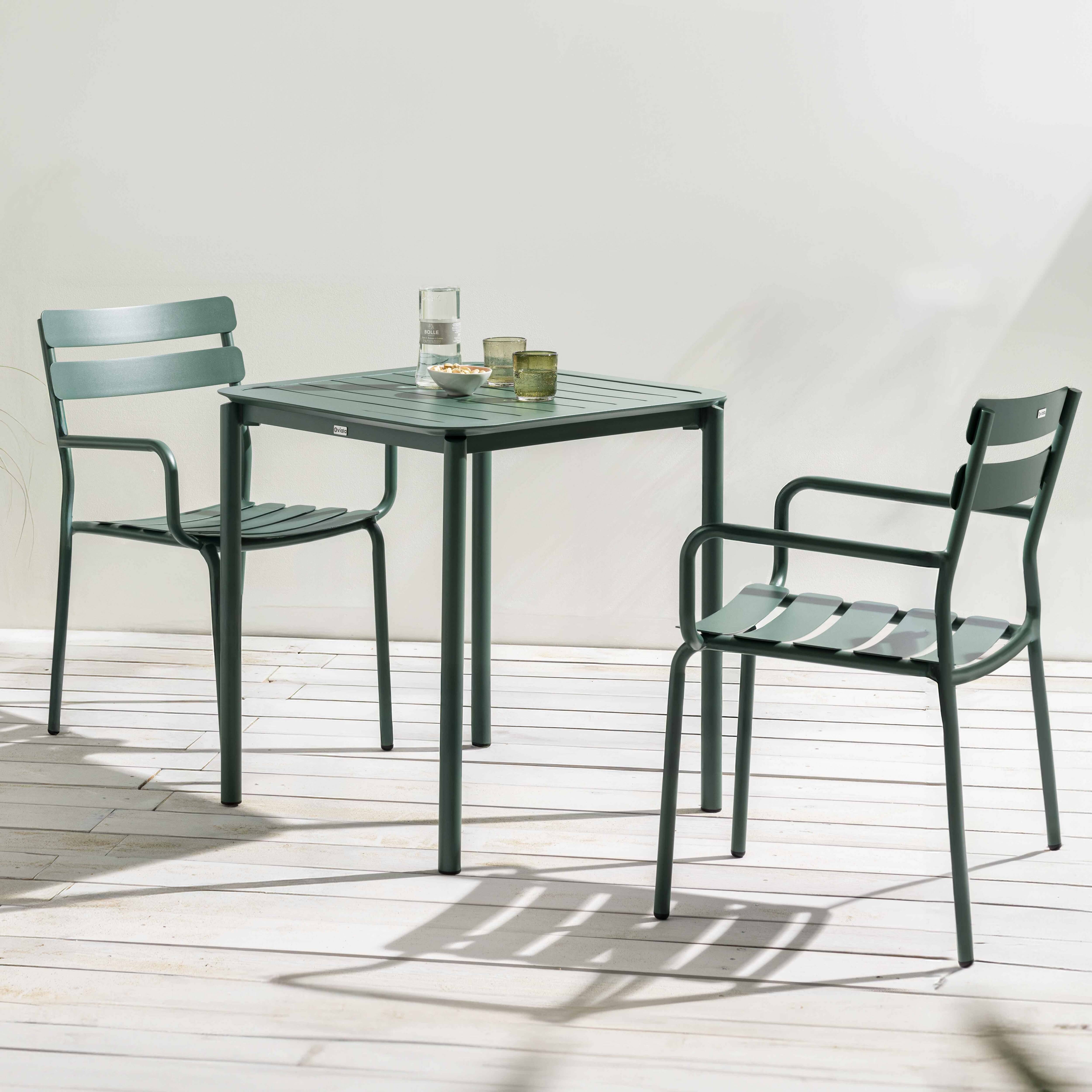 Oviala - Ensemble table de terrasse 70cm et 2 fauteuils vert foncé Almada - Oviala - Image 2