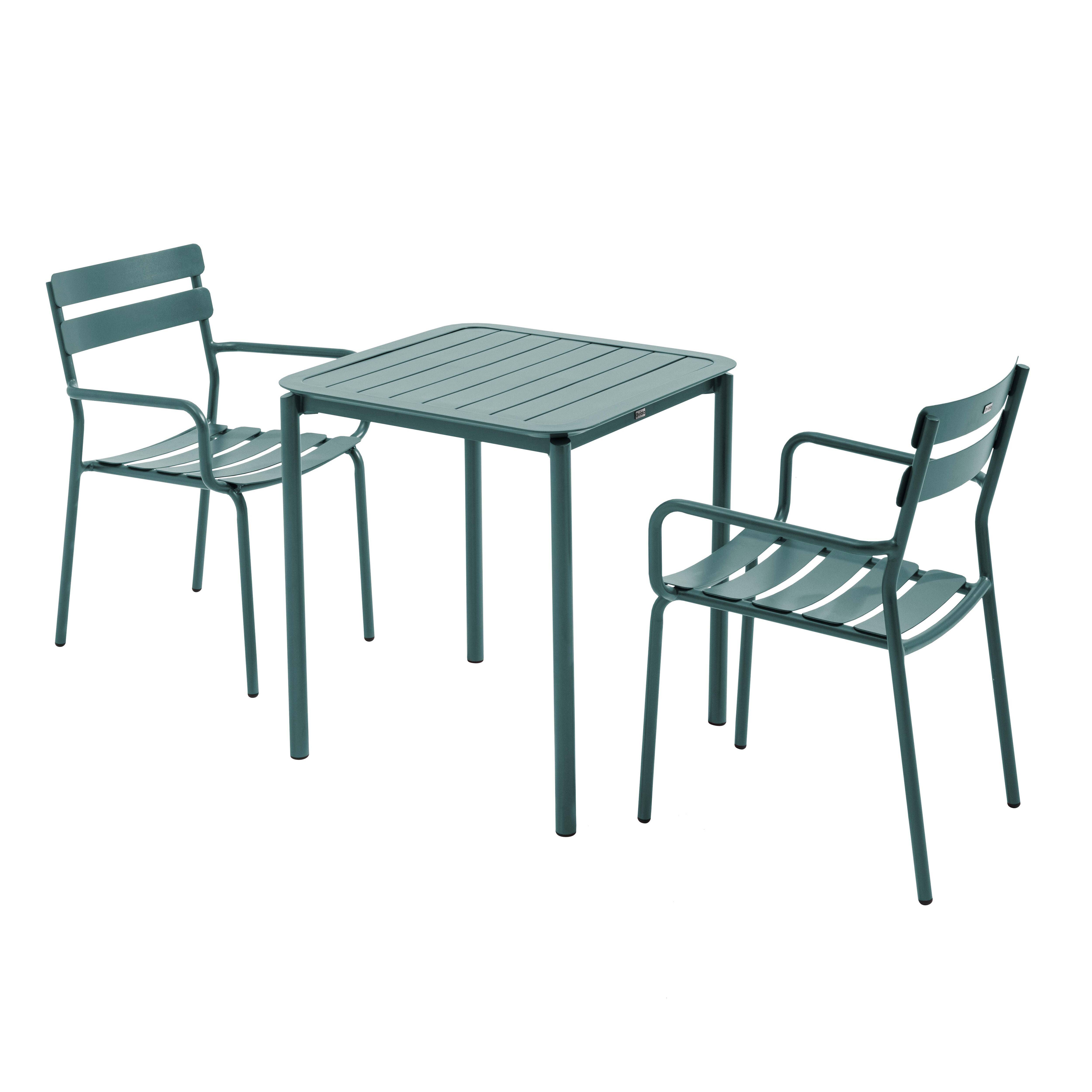 Oviala - Ensemble table de terrasse 70cm et 2 fauteuils vert foncé Almada - Oviala - Image 1