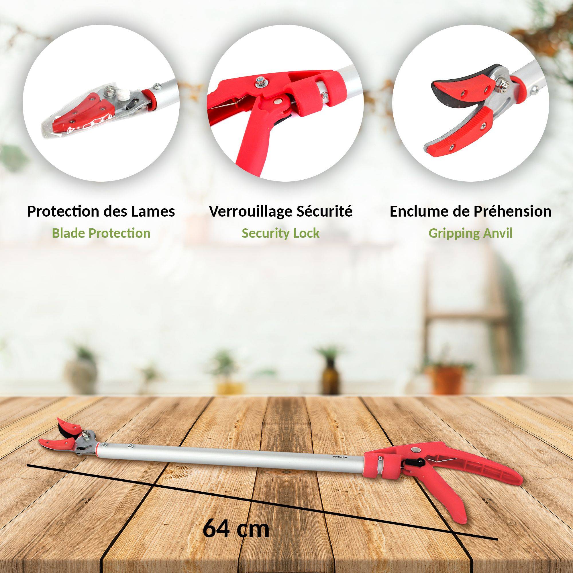 Sécateur Coupe Branche Long Manche 64 cm - Lame Téflonée Enclume De Préhension - Taille Jardin - Image 5