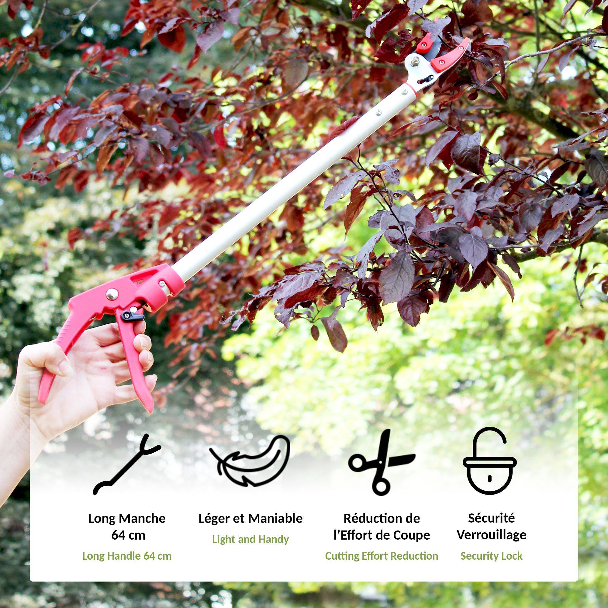 Sécateur Coupe Branche Long Manche 64 cm - Lame Téflonée Enclume De Préhension - Taille Jardin - Image 3