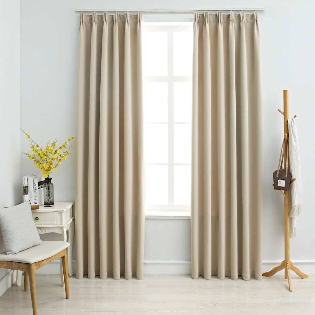 Rideaux occultants - Panneaux de rideau avec crochets 2 pcs Beige 140x245 cm - Image 2