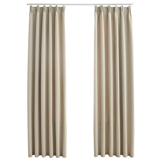 Rideaux occultants - Panneaux de rideau avec crochets 2 pcs Beige 140x245 cm - Image 1