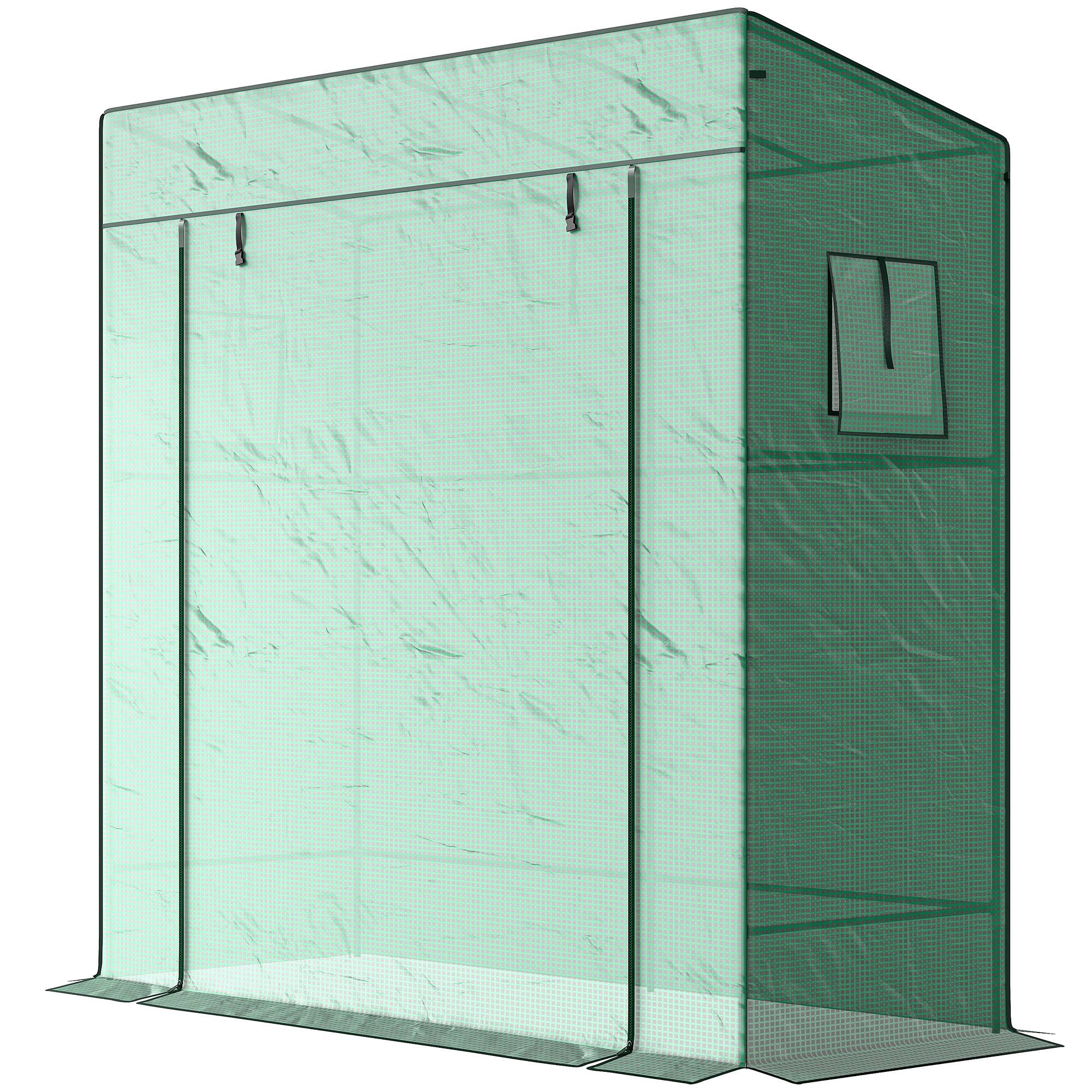 Serre adossée murale 196x77x197/178 cm en PE renforcé avec 1 porte et 2 fenêtres pour jardin murale culture - Image 2